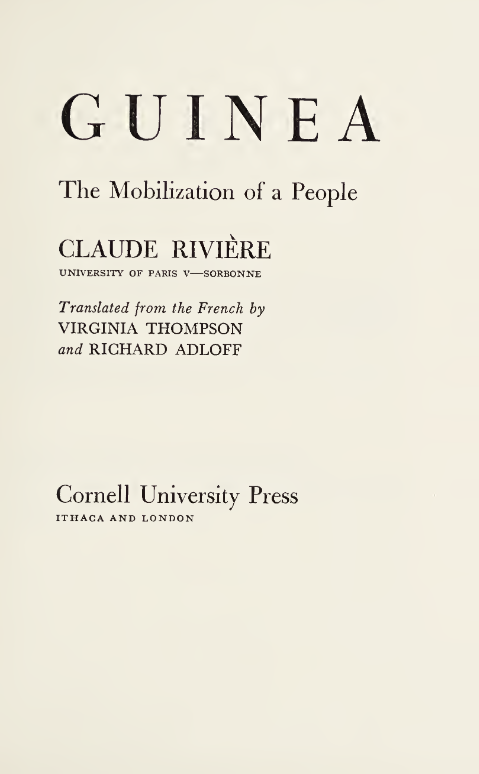 Book cover of Guinea: The Mobilization of a People by Claude Riviere Book cover of Guinea: The Mobilization of a People by Claude Riviere